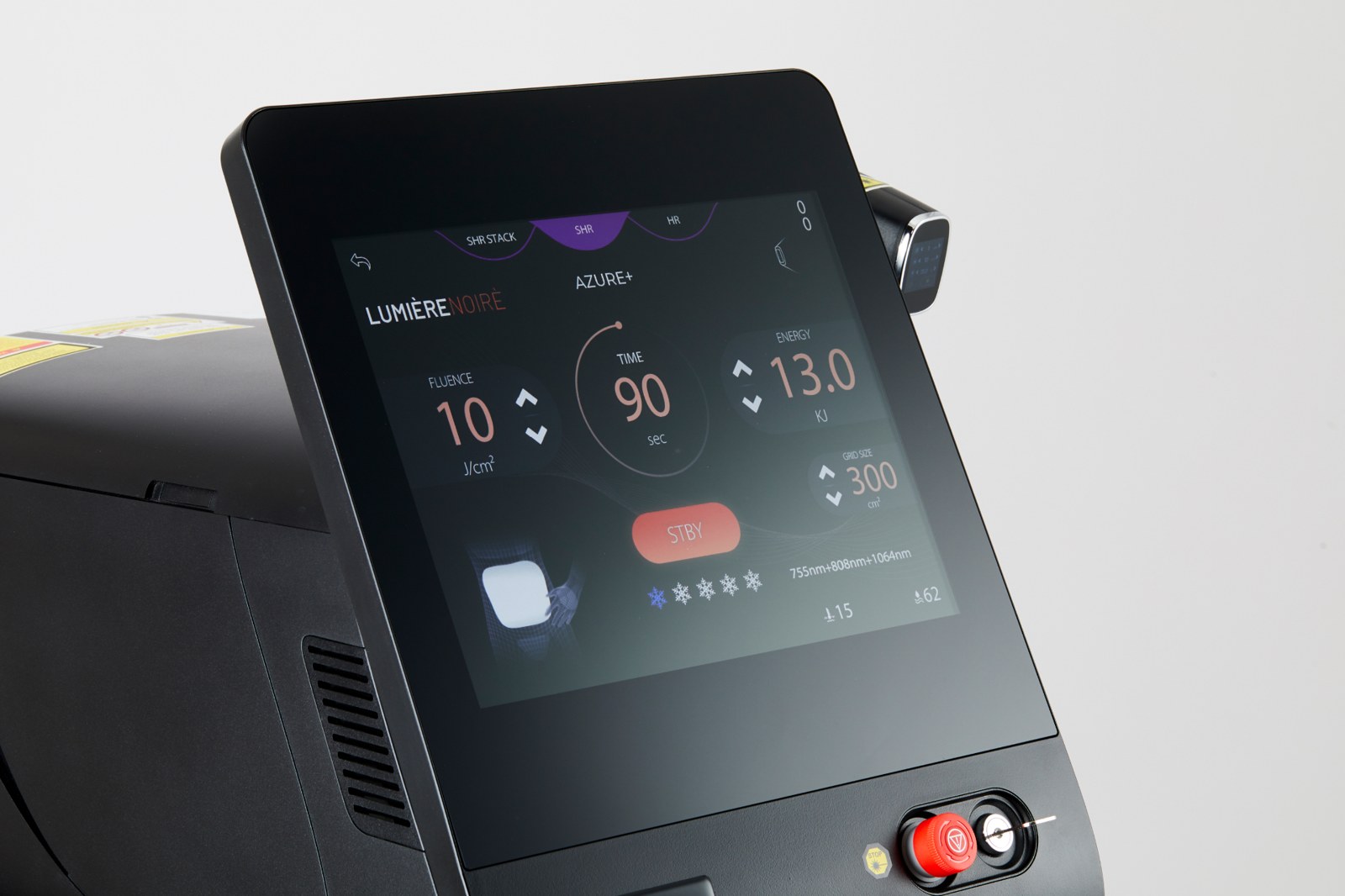 Close-up of the laser machine touchscreen and controls