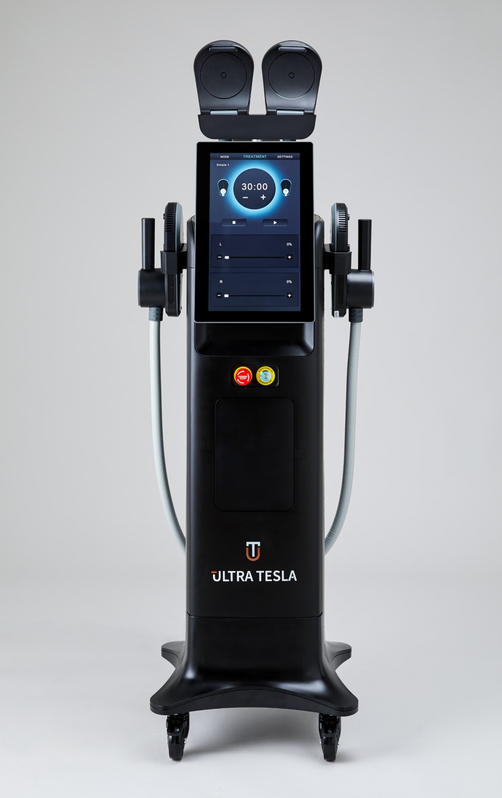 Ultra Tesla Sculpt machine with its touchscreen and applicators