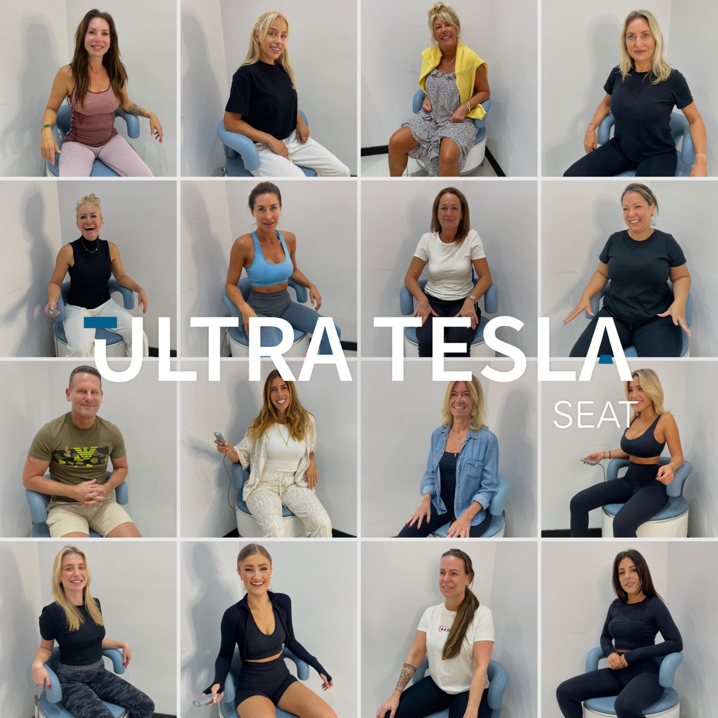 Supplied collage of people sitting fully clothed on the Ultra Tesla Seat